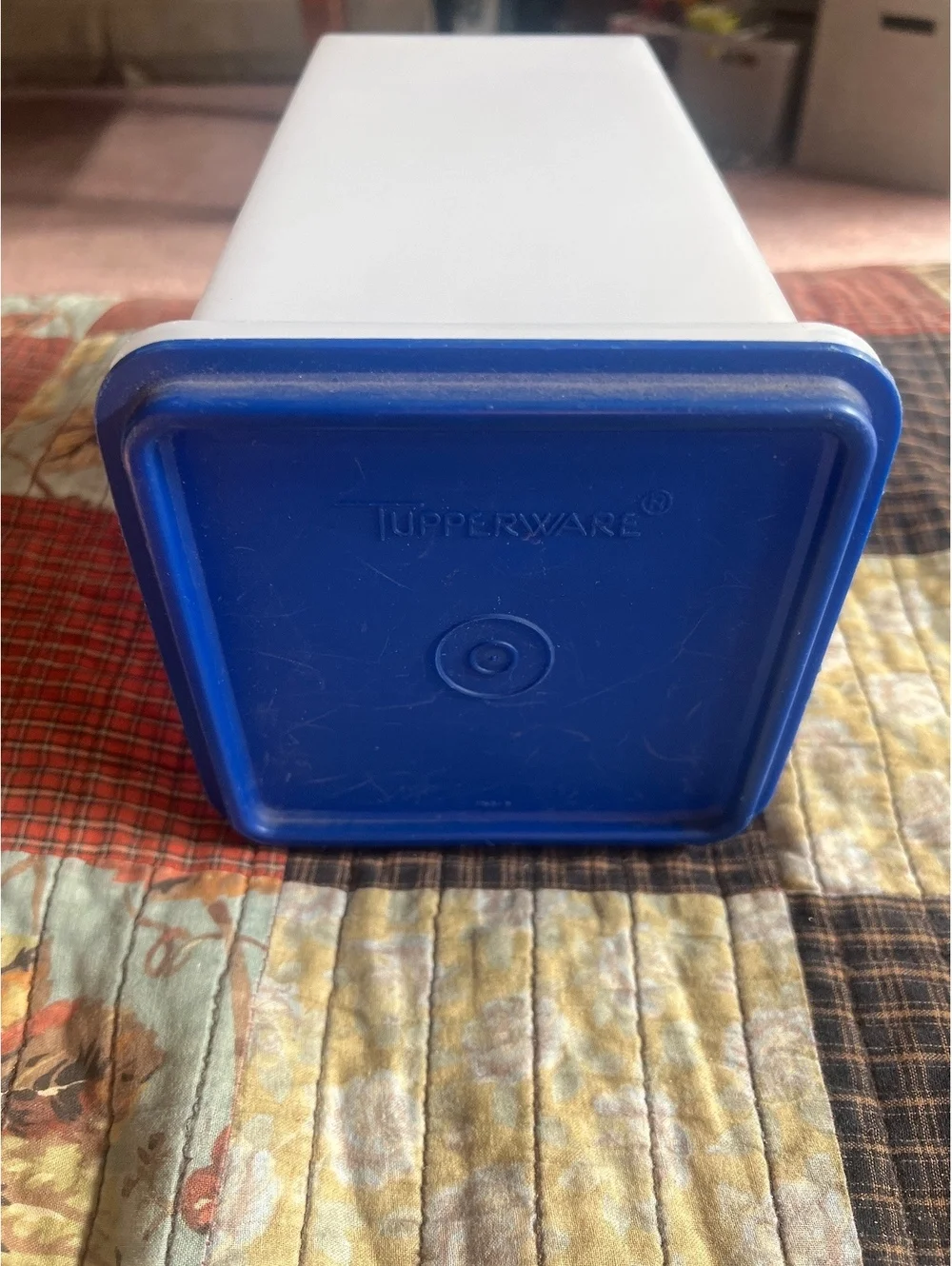 Vintage Tupperware Tall Storage Container with Blue Lid